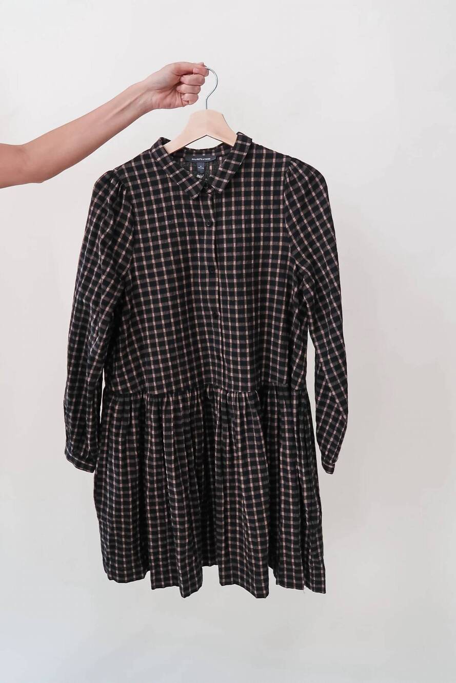 NEW GRADE & GATHER women's collared mini dress in plaid
